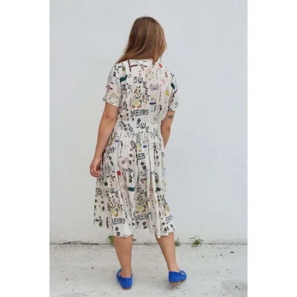 Caron Callahan Rosie cream doodle print dress Size Medium - Picture 2 of 5